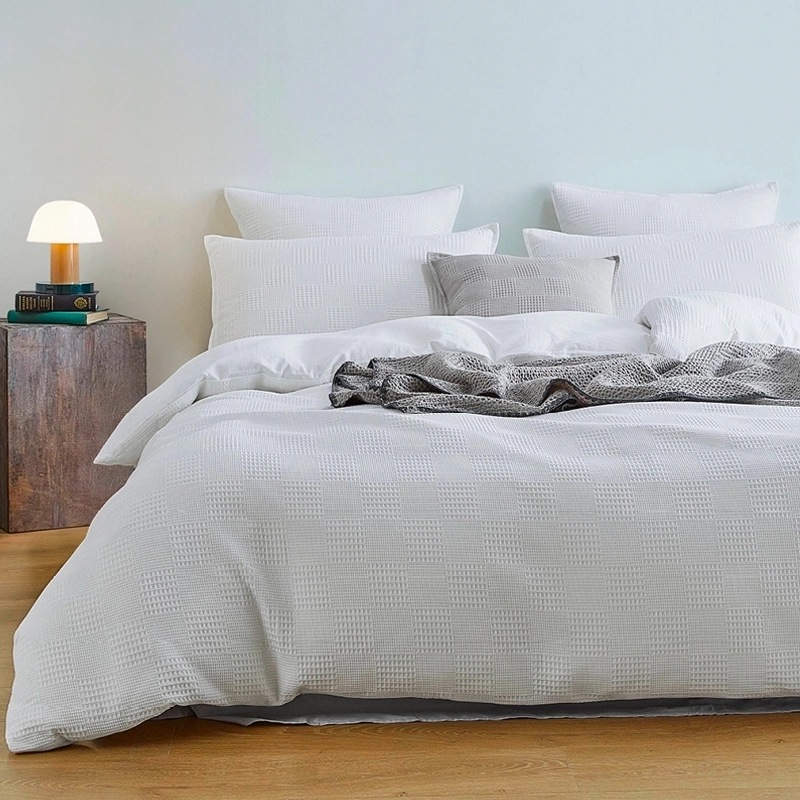 Buy Gioia Casa Luxury Cotton Waffle Checkered Quilt Cover Set White