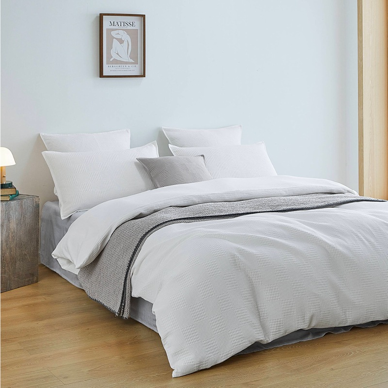 Buy Gioia Casa Luxury Cotton Waffle Checkered Quilt Cover Set White