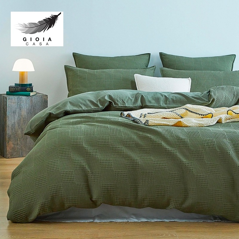 Buy Gioia Casa Luxury Cotton Waffle Checkered Quilt Cover Set Khaki