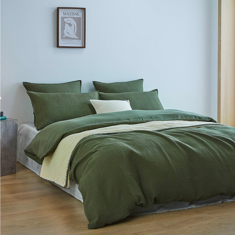 Buy Gioia Casa Luxury Cotton Waffle Checkered Quilt Cover Set Khaki