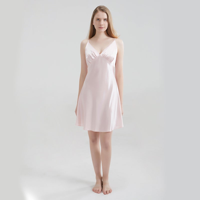 Gioia Casa Silk Chemise Sleepwear Dress Pink (Medium, Large)