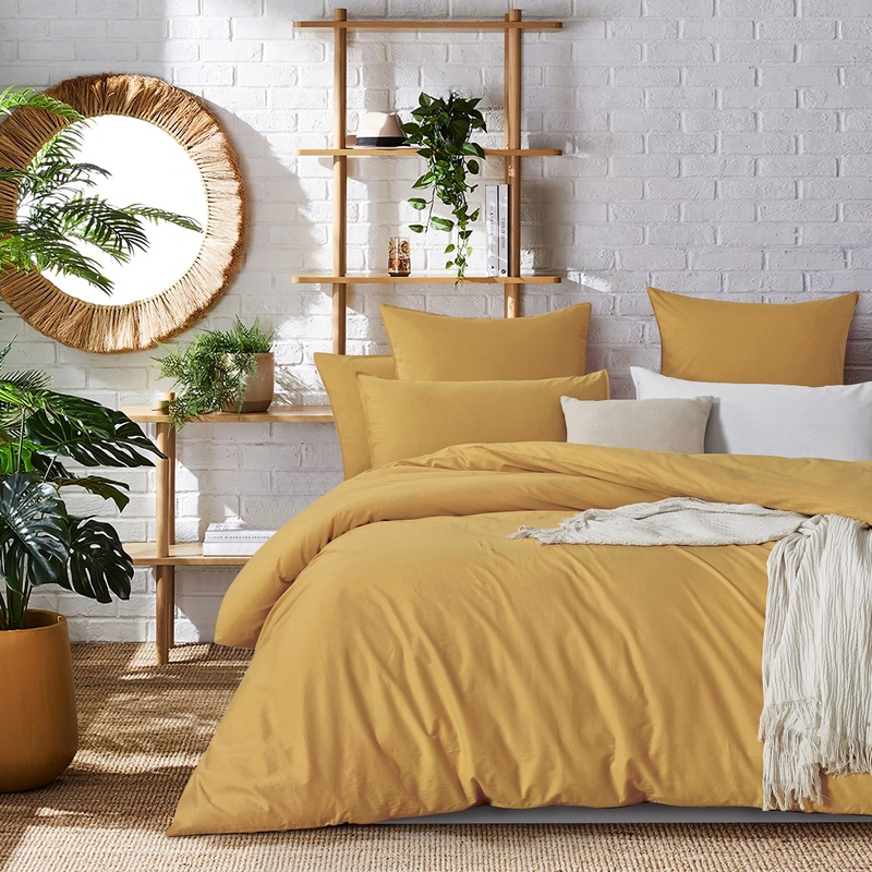 Buy Gioia Casa Vintage Washed Cotton Quilt Cover Set Yellow (Single