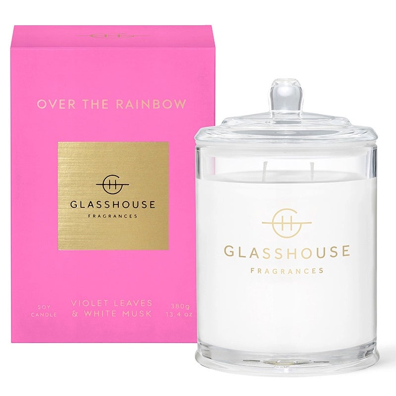 Glasshouse Fragrances 380g Over the Rainbow Violet Leaves & White Musk Triple Scented Candle