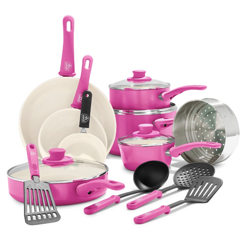 GreenLife Soft Grip Healthy Ceramic Nonstick, 7 and 10 Frying Pan Skillet Set, PFAS-Free, Dishwasher Safe, Bright Pink