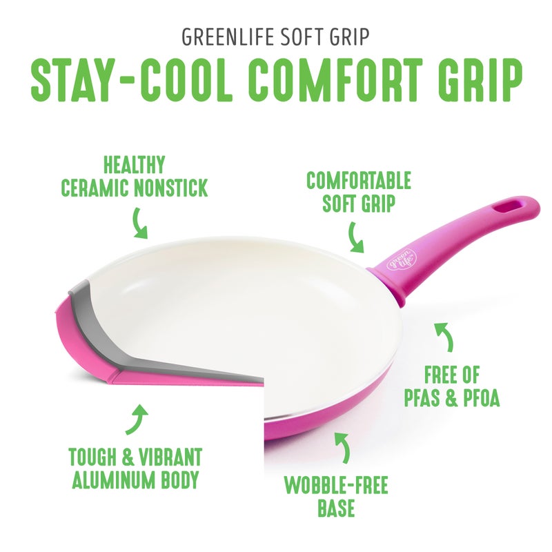  GreenLife Soft Grip Healthy Ceramic Nonstick 12 Piece Cookware  Pots and Pans Set, PFAS-Free, Dishwasher Safe, Pink: Home & Kitchen