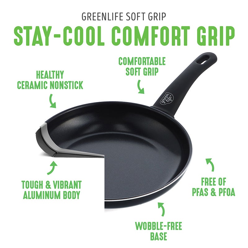 GreenLife Soft Grip Diamond Healthy Ceramic Nonstick, 8 Frying Pan  Skillet, PFAS-Free, Dishwasher Safe, Black