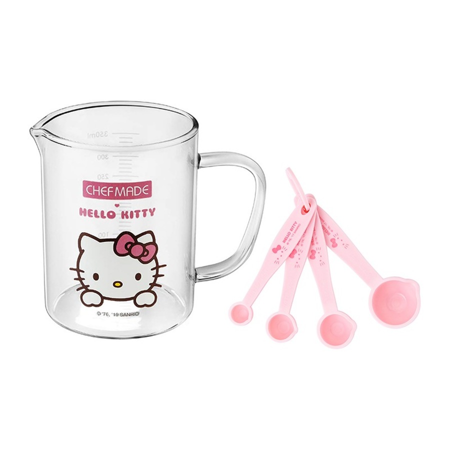 Buy Hello Kitty 4 Piece Measuring Spoon Set & 350ml Glass Measuring Cup ...