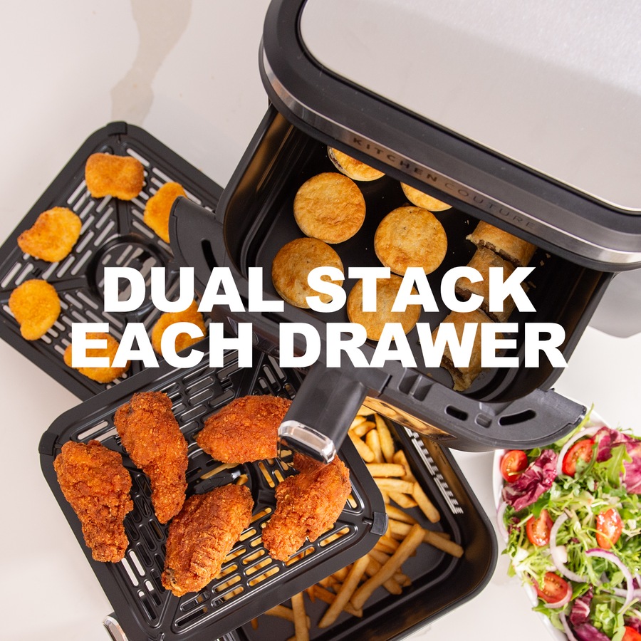 Kitchen Couture 11L Clear View Vertex Dual Drawer Air Fryer Stainless Steel 10005862
