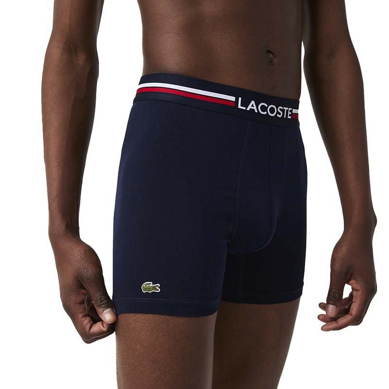 Buy Lacoste Men's Long Boxer Briefs 3 Pack Underwear Navy/White (S, M ...