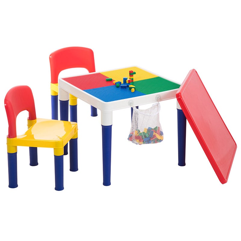 Lenoxx Kids 2-in-1 Building Blocks Play Table & Chairs Set