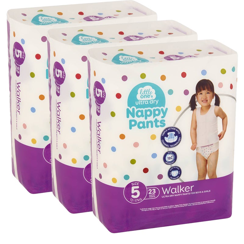 Little Ones Ultra Dry Nappy Pants Size 5 (12-17kg) Walker 23 Pack