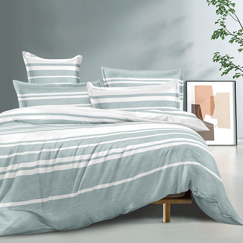 Buy Luxton Haze Aqua Striped Quilt Cover Set (Queen, King) MyDeal
