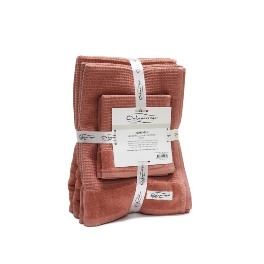 Onkaparinga 6 Piece Mossman Waffle Cotton Towel Pack Rose Dawn