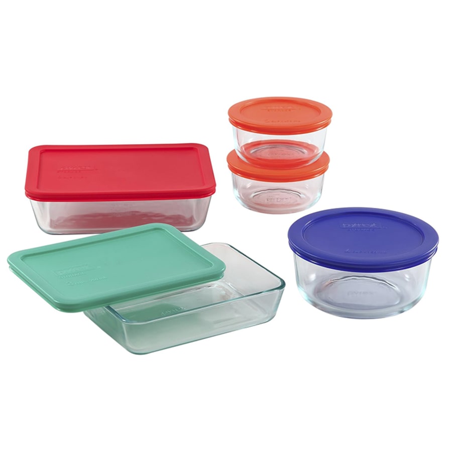 Pyrex Simply Store 10-Piece Glass Food Storage Container Set with Coloured Lids