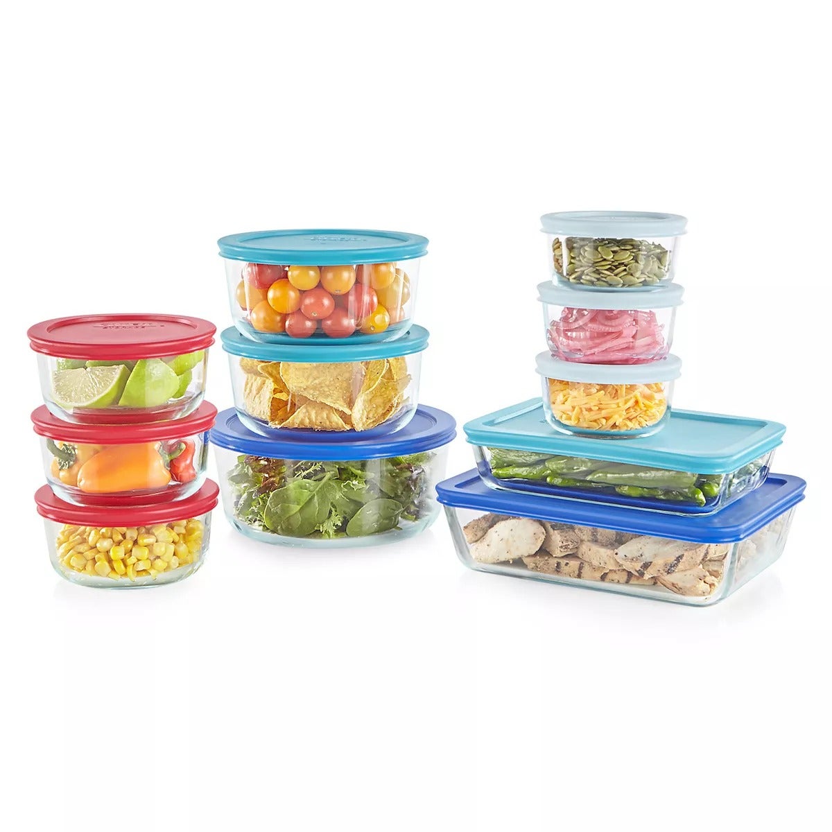 Pyrex Simply Store 22-Piece Glass Food Container Set with Coloured Lids