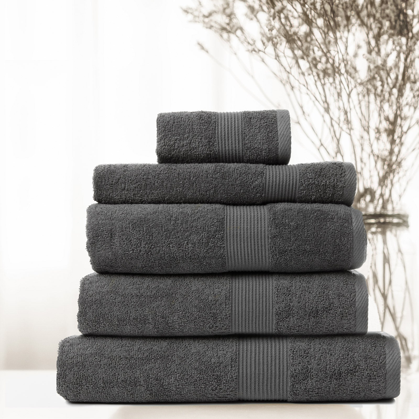 Royal Comfort 5 Piece Cotton Bamboo Towel Set Granite