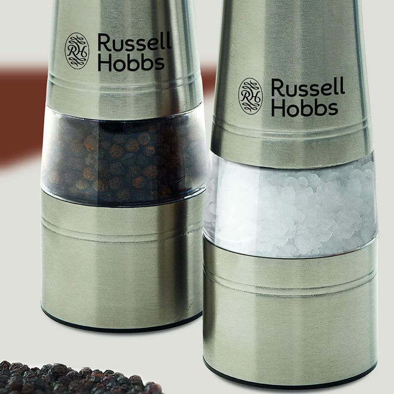 Buy Russell Hobbs Electric 2 Piece Brushed Salt & Pepper Mill Set - MyDeal