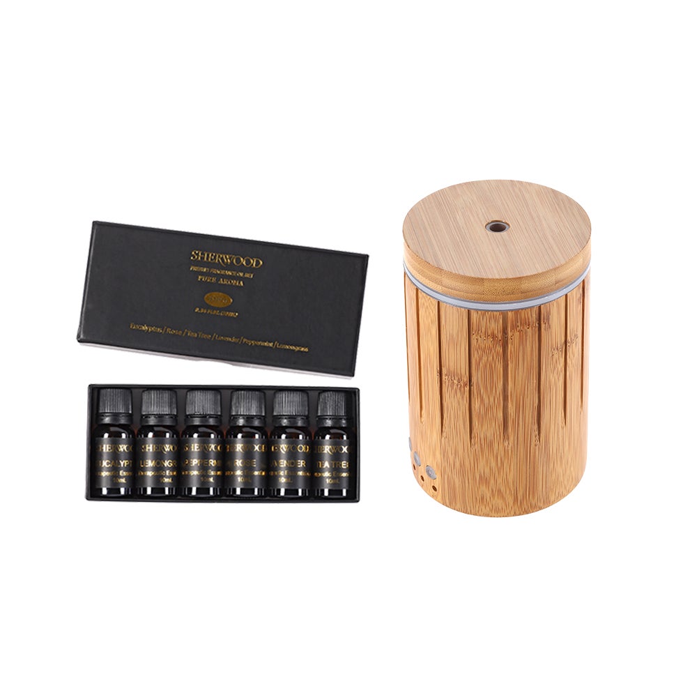 Sherwood Home Bamboo Ultrasonic Zen Shute Essential Oil Diffuser