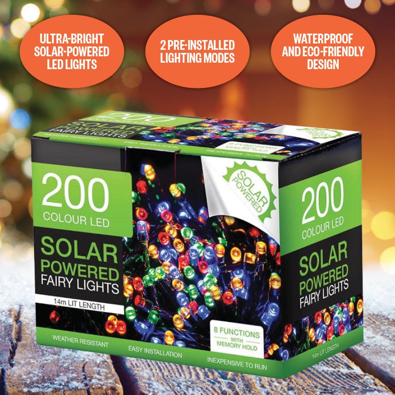 Buy Solar-Powered LED Decorative Multi-Coloured Fairy Lights (200