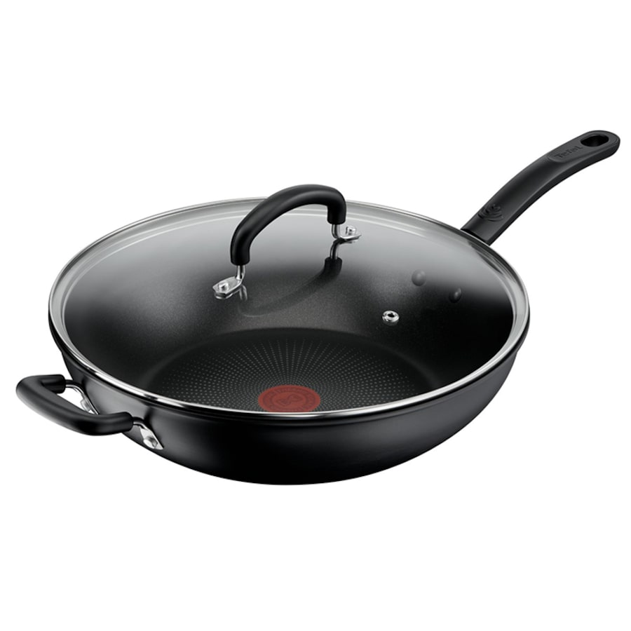 Tefal Specialty Hard Anodised Non-Stick 32cm Wok with Lid Black B4849417