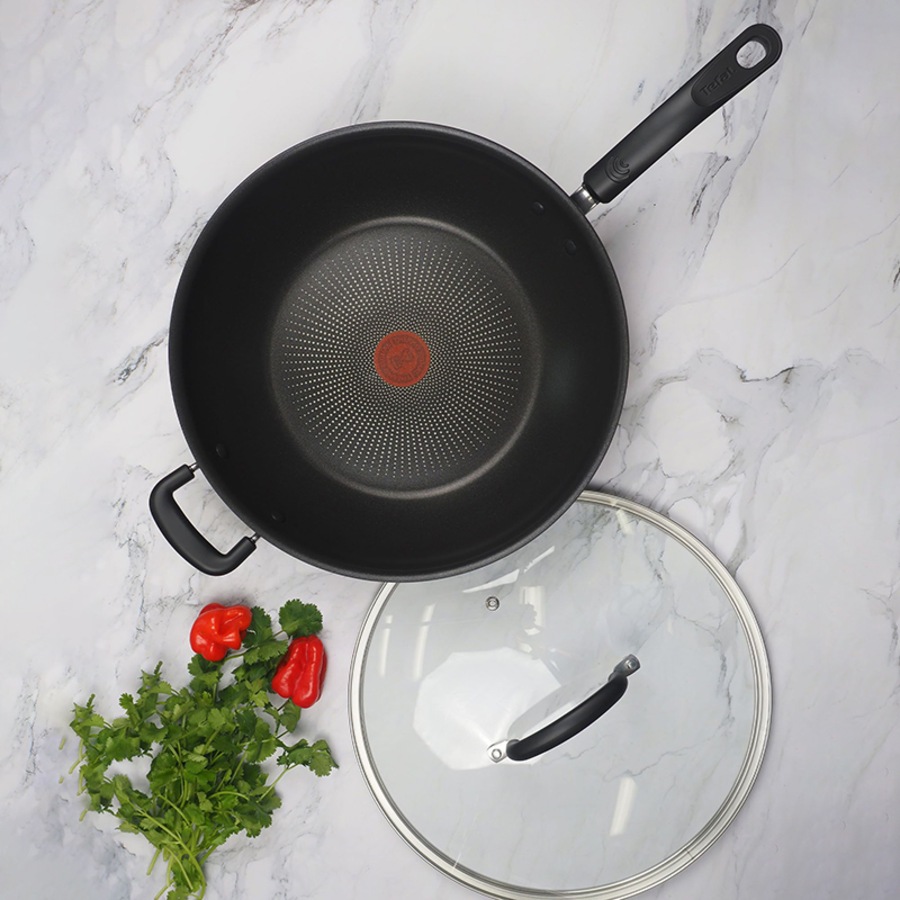 Tefal Specialty Hard Anodised Non-Stick 32cm Wok with Lid Black B4849417