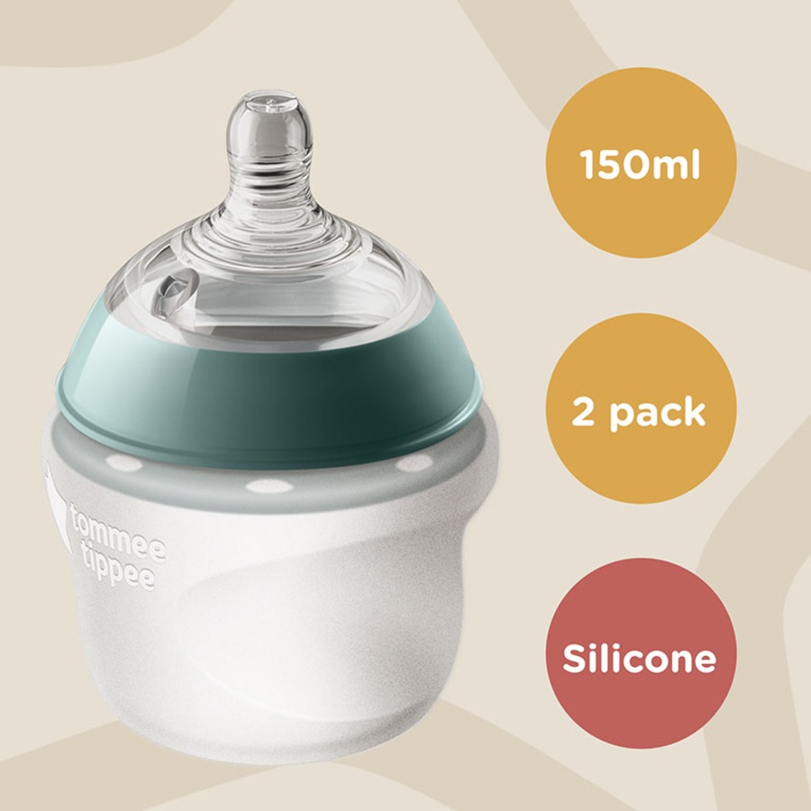 Tommee Tippee 2 x 150ml Closer To Nature Silicone Baby Bottles