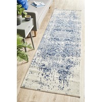 Evoke In White & Navy : Runner Rug