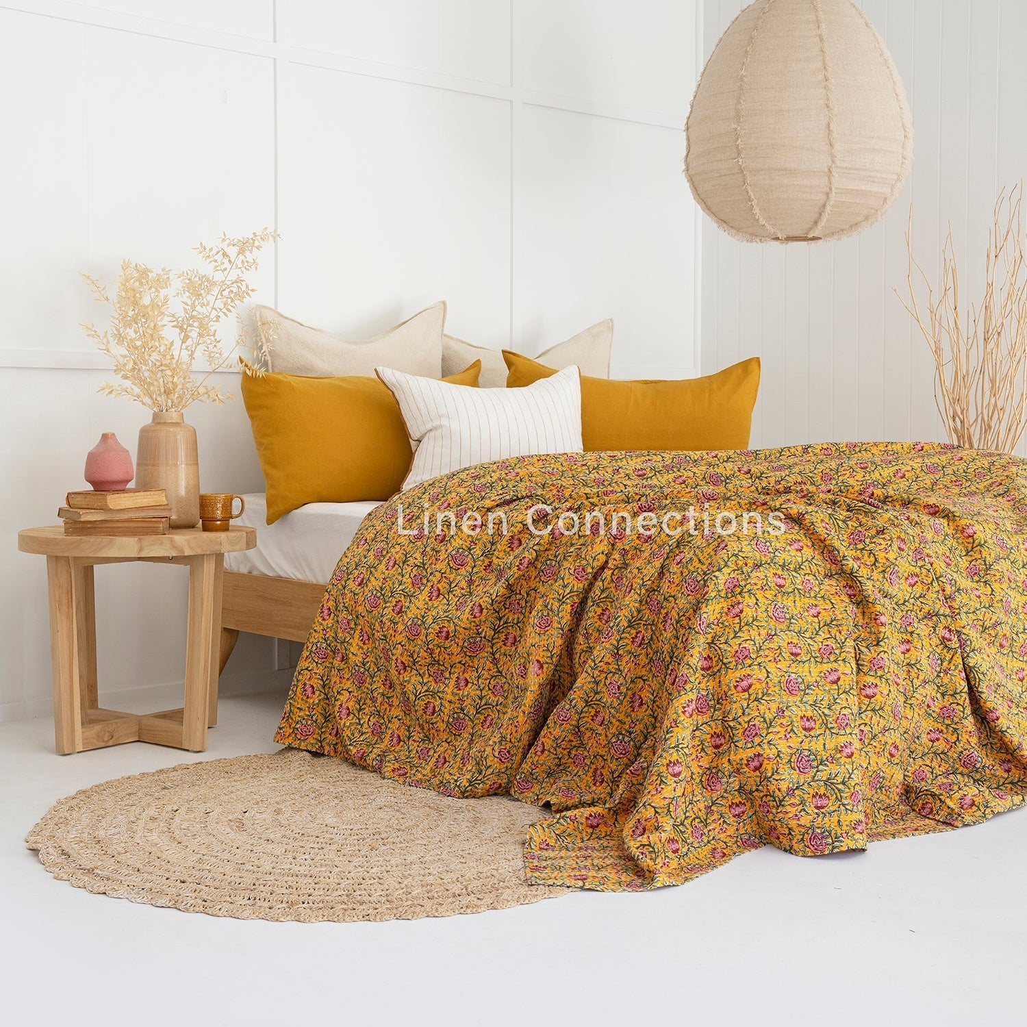 Vinsan Home Indian Handgemaakte Kantha Gewatteerde Vintage Katoen Quilt Paradise Print Boho Coverlet Gooi Sprei Deken Bedsprei Beddengoed Thuis Decoratieve Gudri (wieg Formaat 91,4 cm x 137,2 cm, Wit