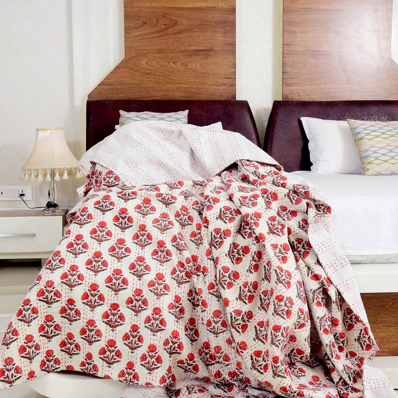 Buy Linen Connections Kantha Quilt Indian Quilt Block Print Quilt