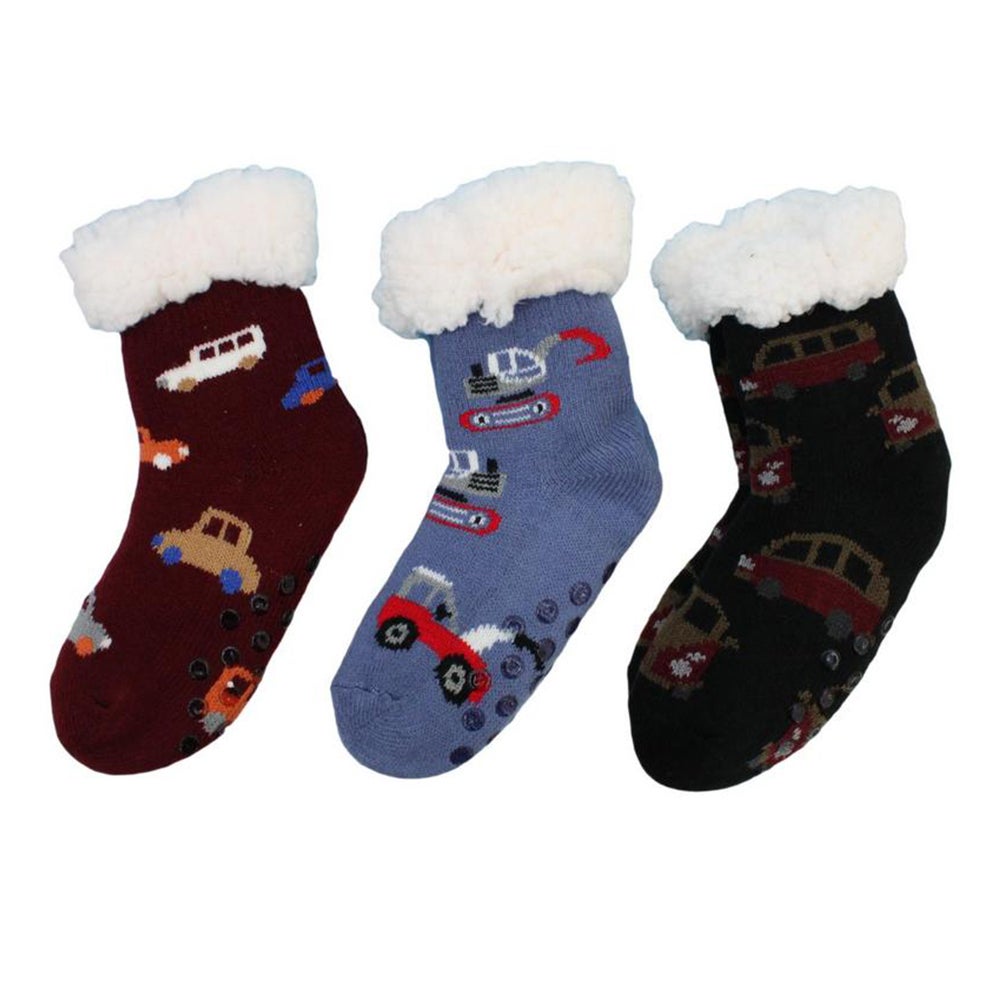3 Pairs Kids' Thick Fleece Non-Slip Home Bed Socks Warm Fur Lounge Slippers