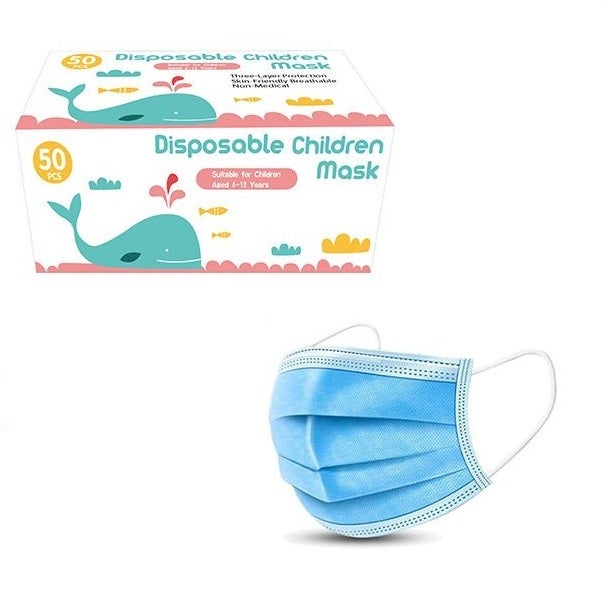 50pcs Kids Disposable Face Masks 3 Layer Children 4-12 Yrs Breathable