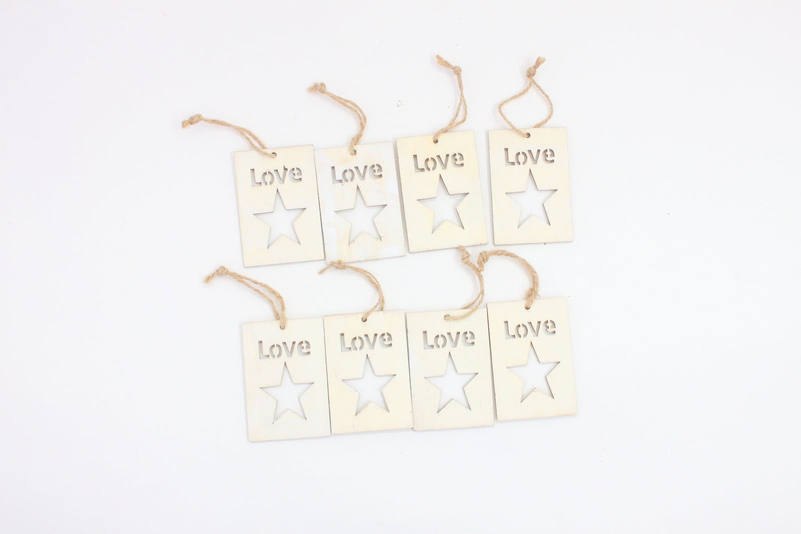 8x Christmas Rustic Wood Love Star Ornament DIY Decor Hanger Gift Tags