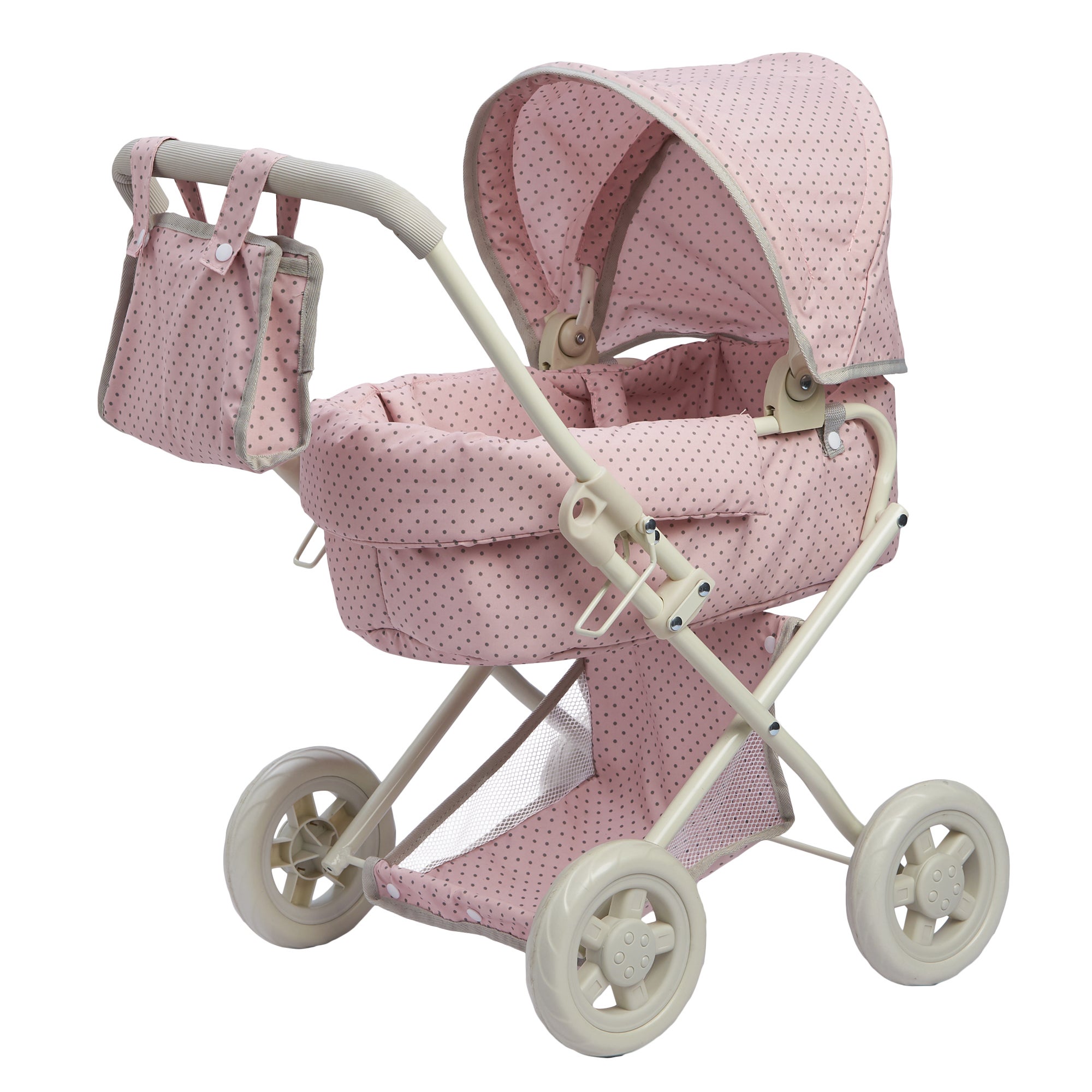 Teamson Kids - Polka Dots Princess Baby Doll Deluxe Stroller - Pink & Grey