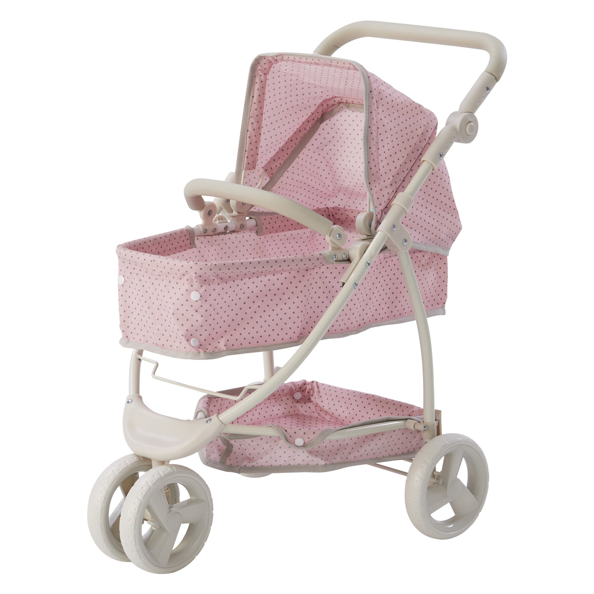 Teamson Kids 2 in 1 Baby Doll Stroller Pram Foldable Pink/Grey OL-00009
