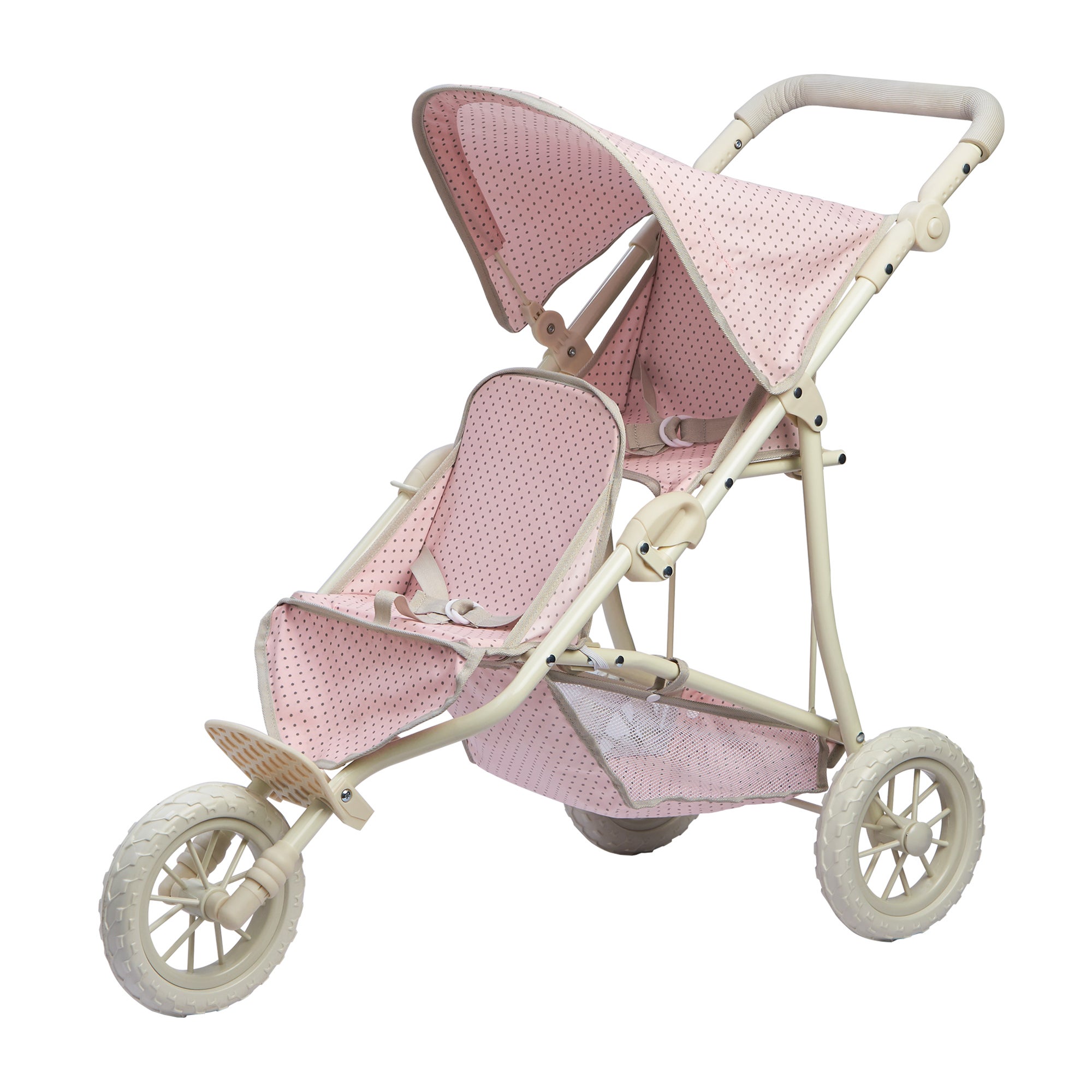 Teamson Kids Double Twin Baby Doll Stroller Pushchair Pink OL-00004