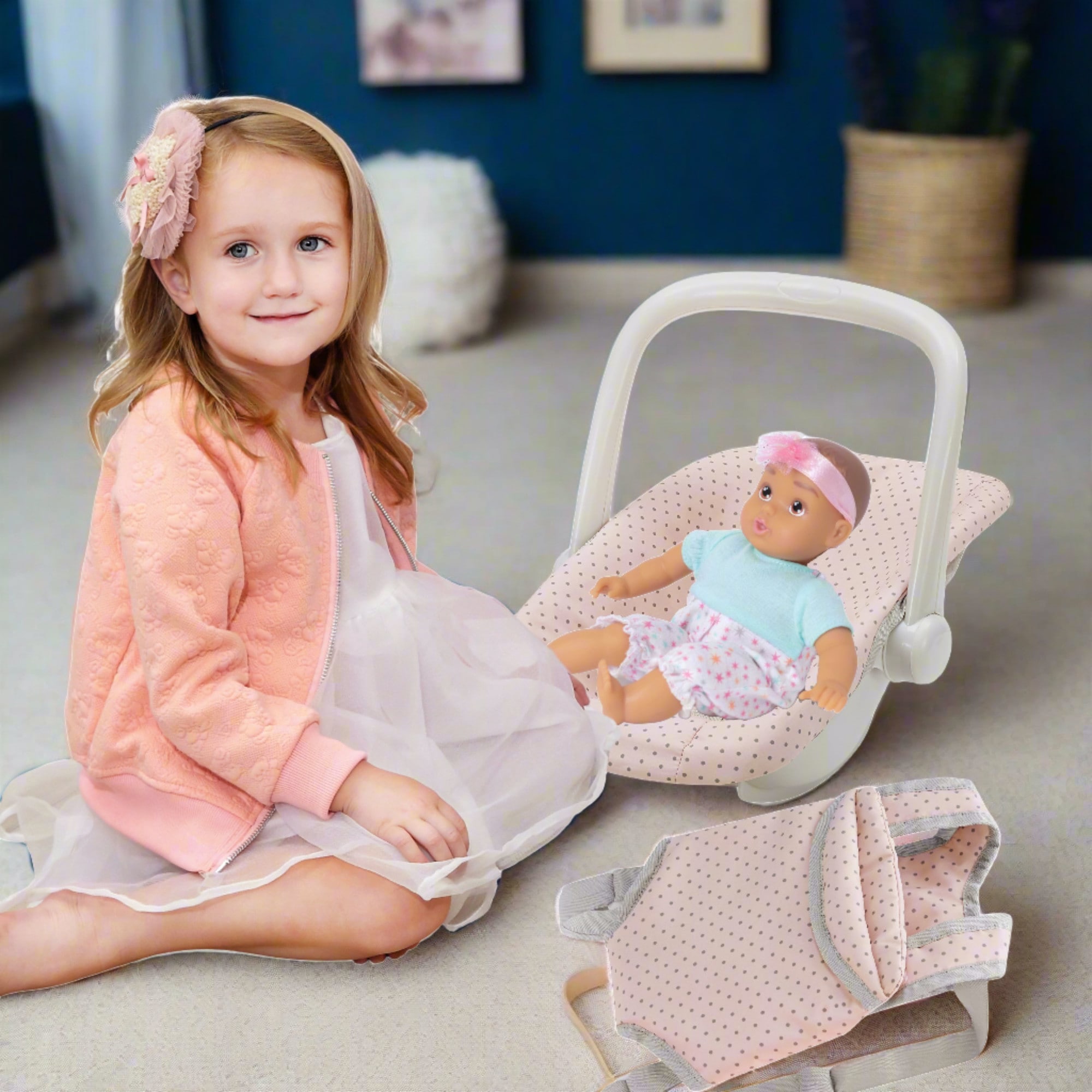 Buy Olivia s Little World Polka Dot Princess Baby Doll Carrier Car Seat Set Pink Gray MyDeal