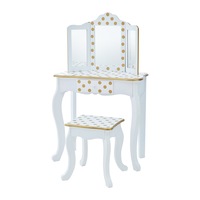 Fantasy Fields Gisele Polka Dot Kids Vanity Table & Stool, White & Gold