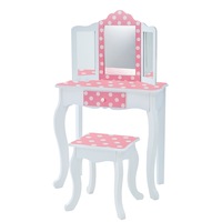 Fantasy Fields Gisele Polka Dot Kids Vanity Table & Stool, White & Pink