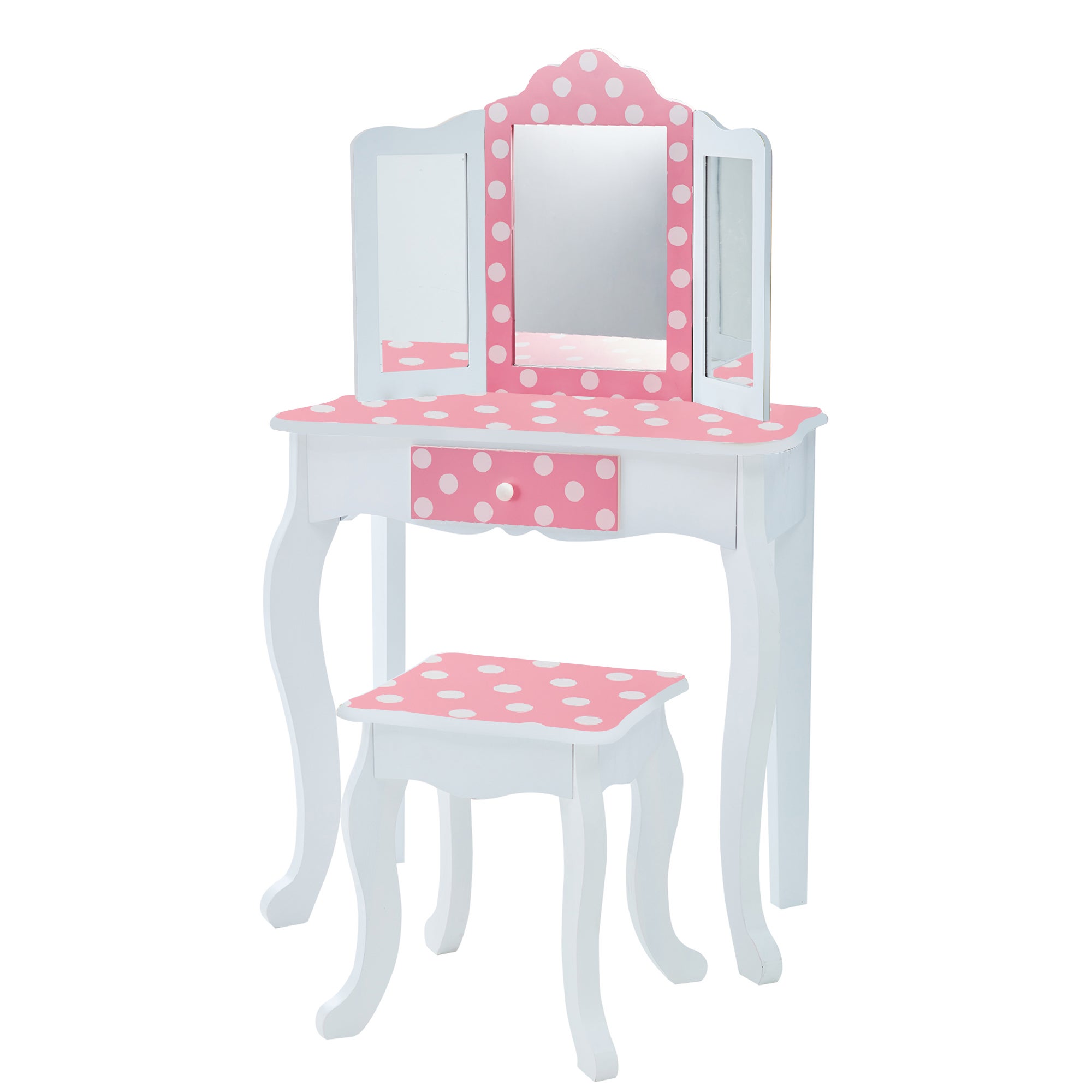 Teamson Kids Kids Vanity Set Wooden Table with Mirror & Stool Pink TD-11670F
