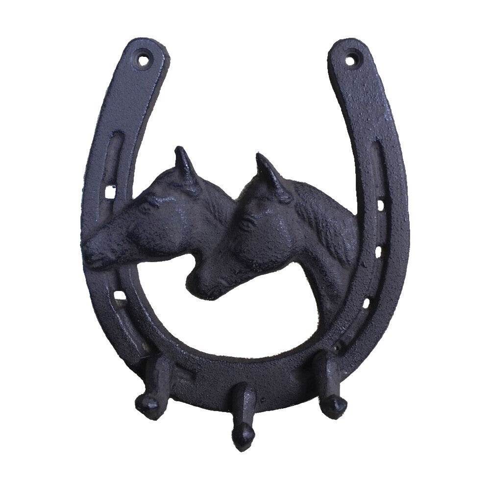 Mr Gecko Horse Shoe Double Head Cast Iron Wall Hook Hand Made Antique Black