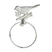 Mr Gecko Cast Iron Bird Towel Holder Hand Made Antique White
