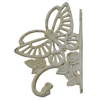 Mr Gecko Cast Iron Hand Made 1 Hook Plant Hanger Butterfly Antique White