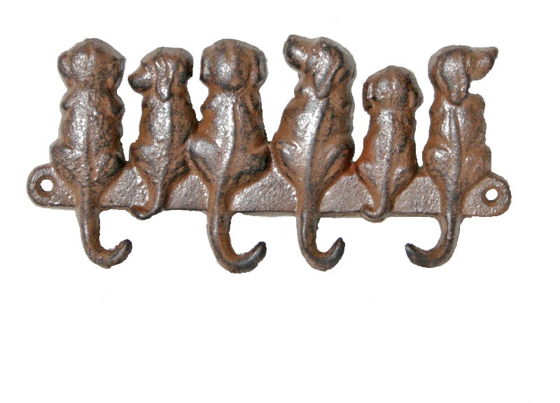 Mr Gecko Cast Iron Hand Made 4 Hook Hanger Dogs Antique Rust