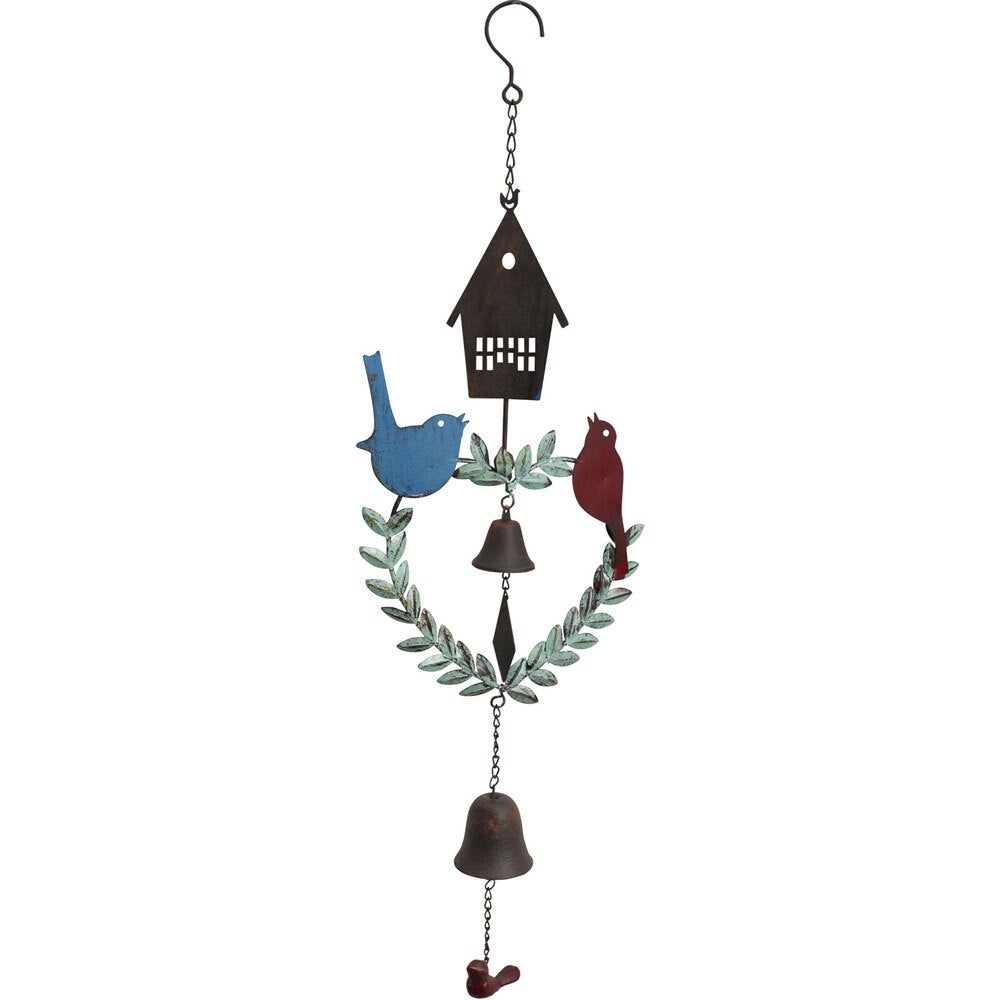 Rustic Metal Double Bird Wind Chime With Bell Hand Made Good Sound