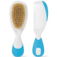 Brush & Comb Set With Natural Bristles (Blue)