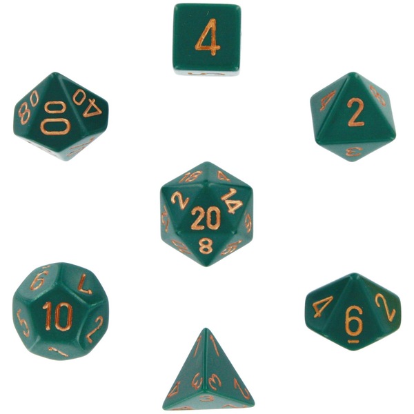 Chessex Polyhedral 7-Die Opaque Dice Set – Green with White [Toy