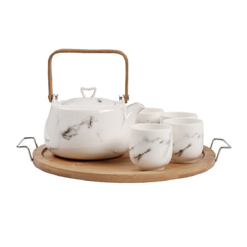 Imperial Marble Style Ceramic Japanese Tea Pot Set (Without Tray)