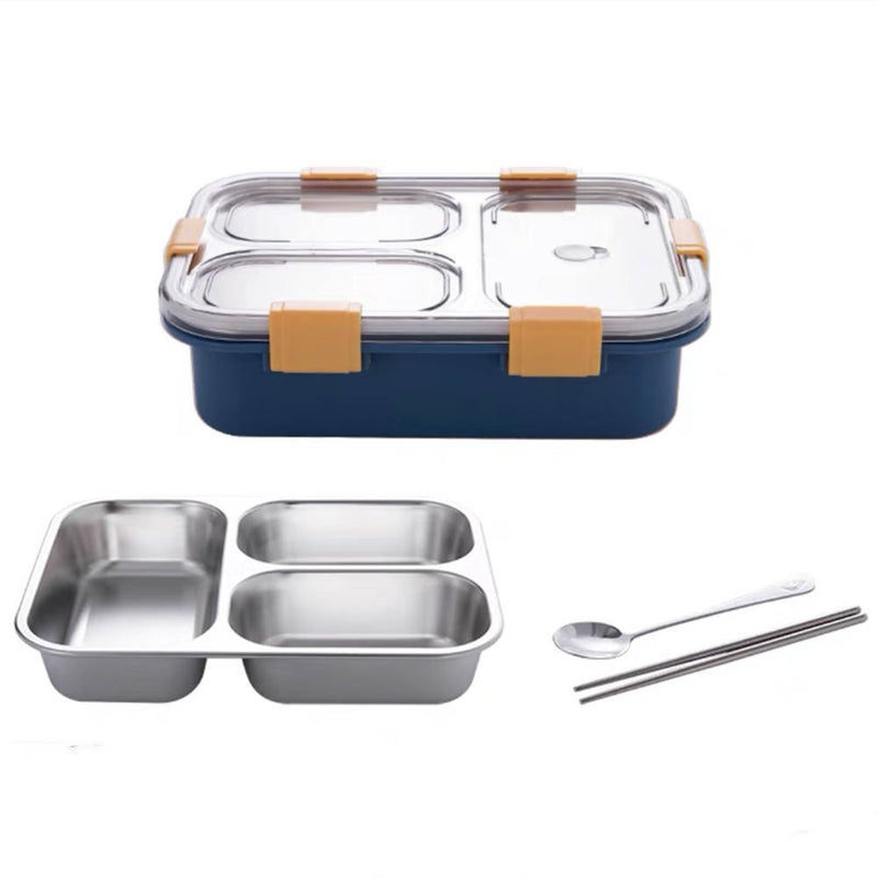 Aspire Reusable Stainless Steel Bento Box,Divided Dinner Trays with Cover,  1 Set-4 Sections