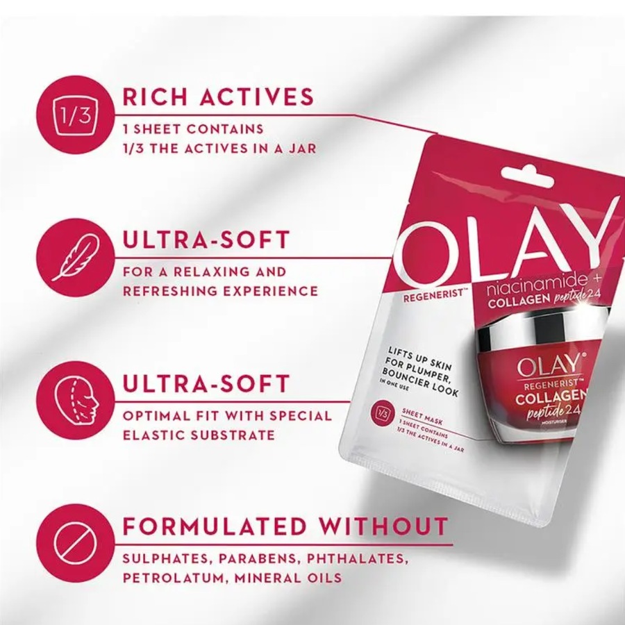10 x Olay Regenerist Sheet Face Mask Niacinamide + Collagen Peptide 24