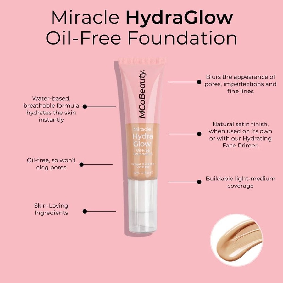 2 x MCoBeauty Miracle Hydro Glow Oil Free Foundation 30mL - Medium Buff